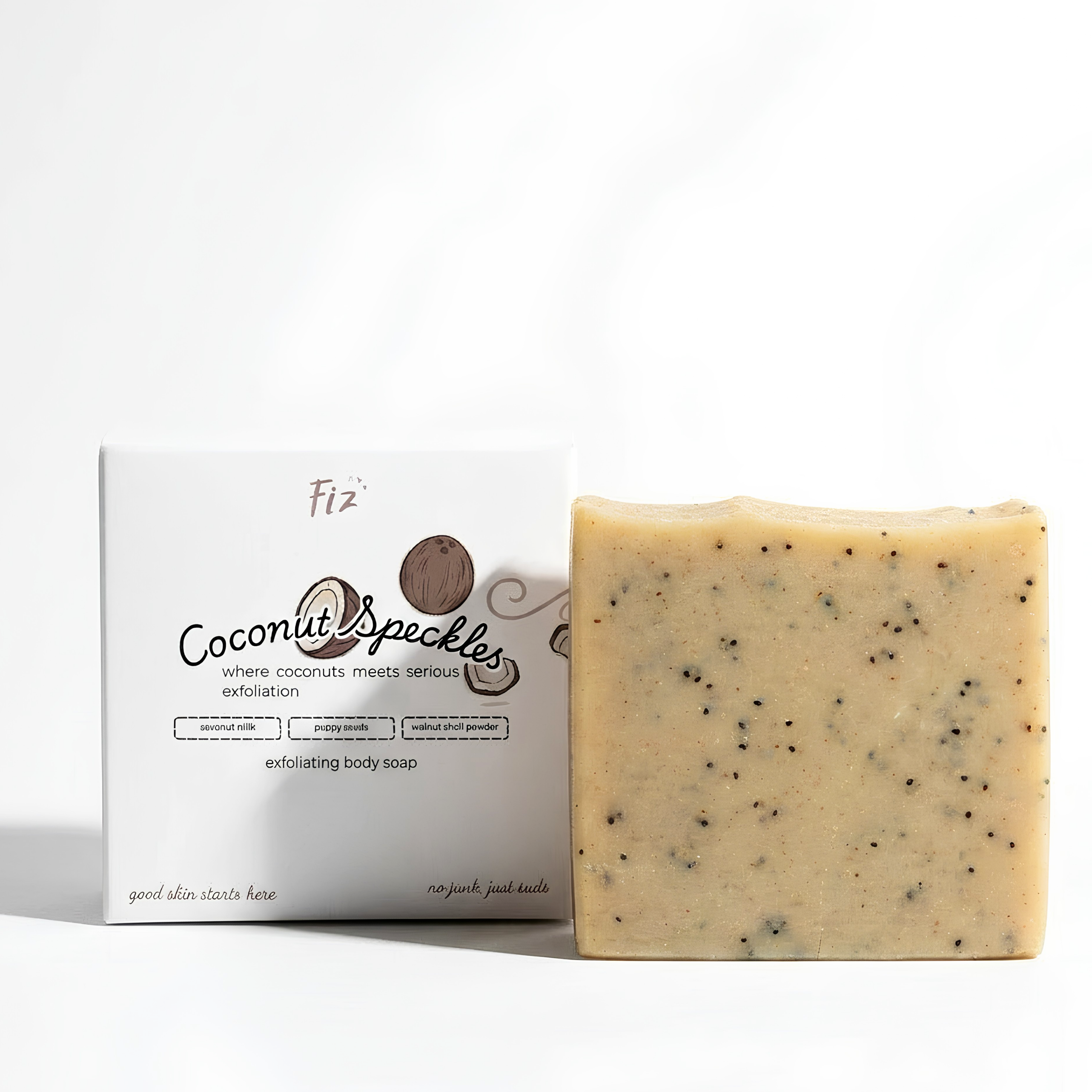 Coconut Speckles 2-Piece Bath & Body Care Set - Coconut-Scented Soap & Cream for Full Body Exfoliation, Moisturization