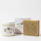 Coconut Speckles 2-Piece Bath & Body Care Set - Coconut-Scented Soap & Cream for Full Body Exfoliation, Moisturization