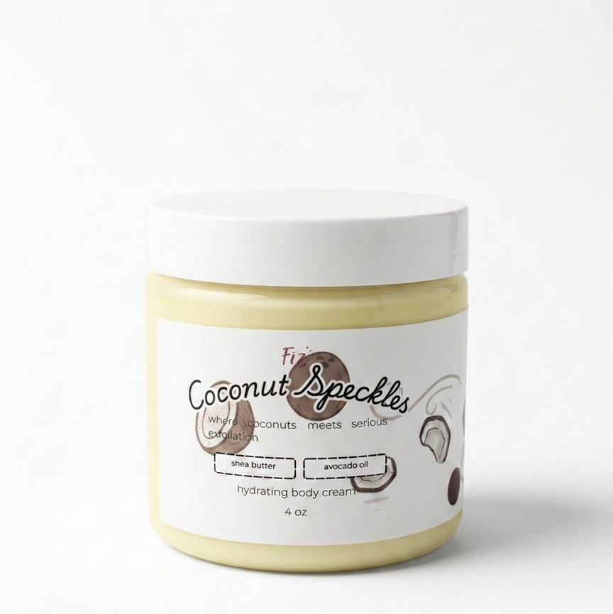 Coconut Speckles 2-Piece Bath & Body Care Set - Coconut-Scented Soap & Cream for Full Body Exfoliation, Moisturization